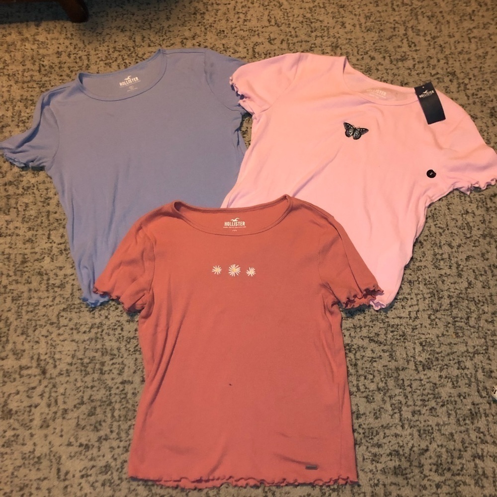 BUNDLE Hollister Must-Have Collection Pink & Blue Short Sleeve T-Shirts Size S